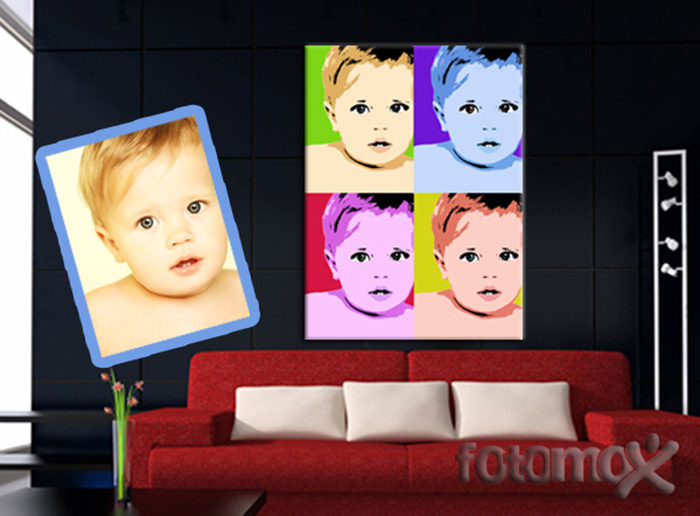 La foto del tuo bambino stampata su tela con lavorazione pop art