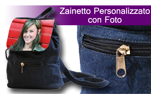 Zainetto personalizzato sul fronte con le tue foto pi&ugrave; belle e in tessuto jeans